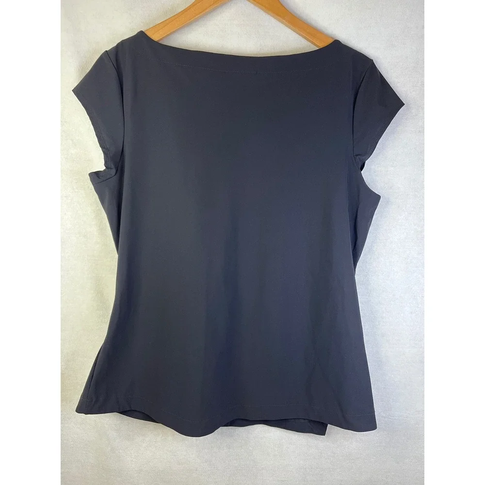 Porto San Francisco Black Cap Sleeve Top Asymmetrical Draping